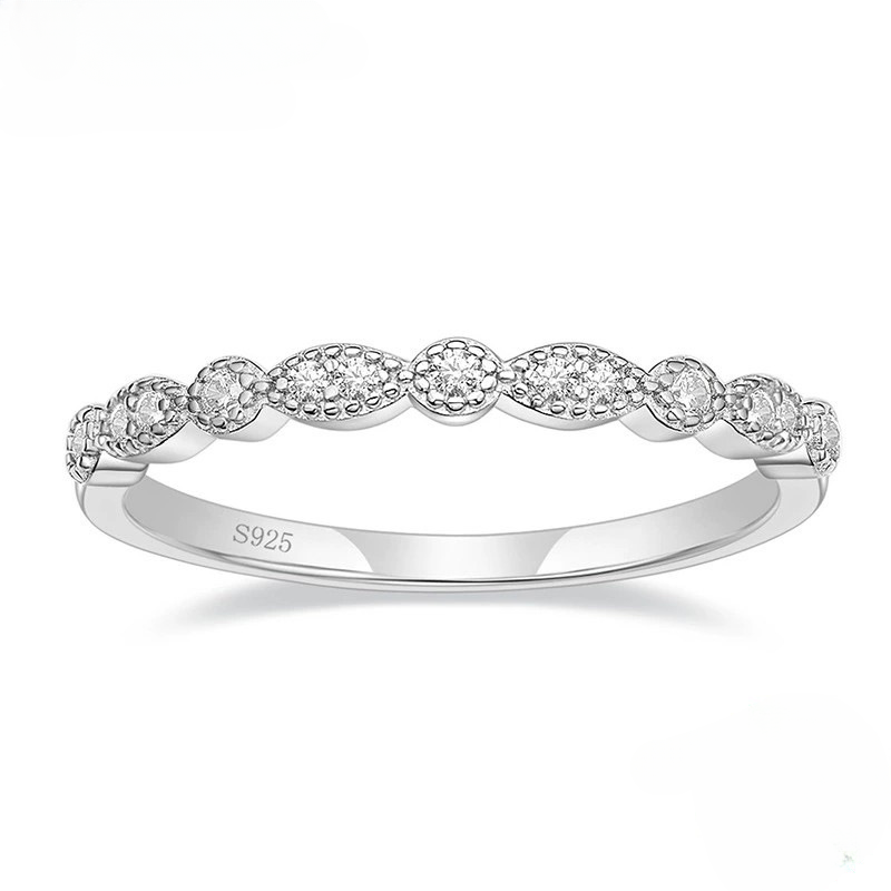 Art Deco Half Eternity Stacking Wedding Band in Sterling Silver Shineofidamond