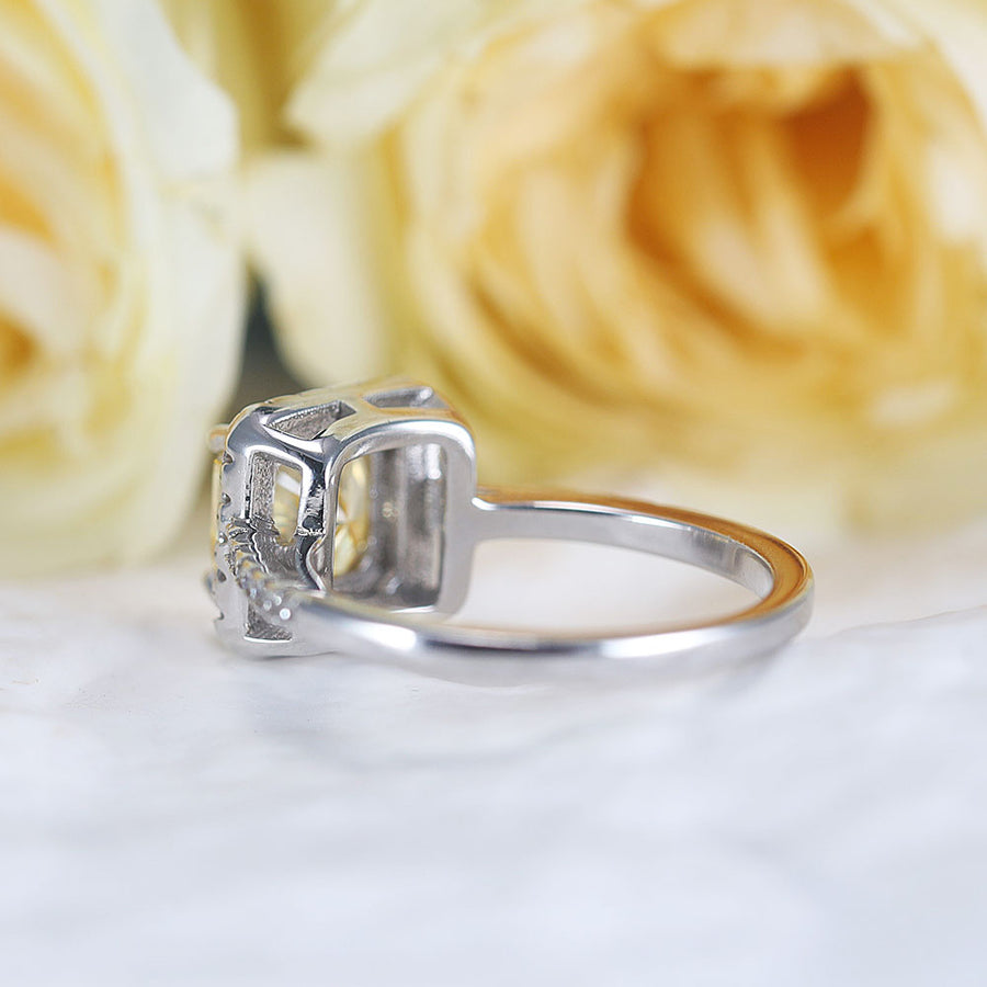 Vintage Cushion Cut Halo Design Yellow Sterling Silver Ring Shine of Diamond