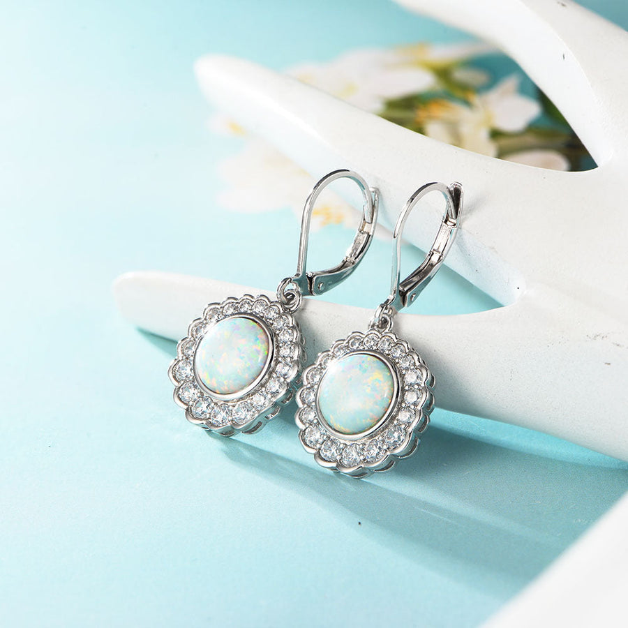 Opal Halo Sterling Silver Drop Earrings Carly Jewelry