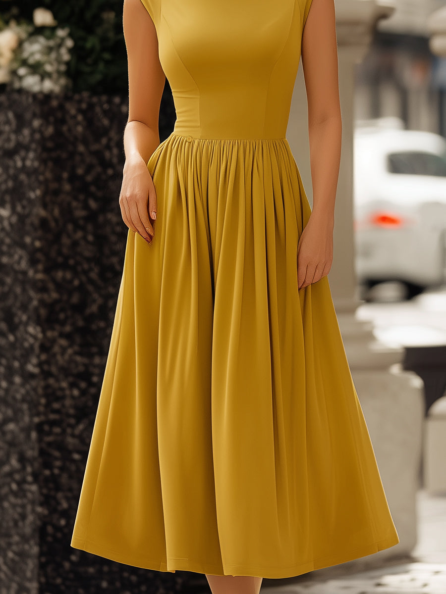 Two-Way Convertible High-Neck Draped Midi Dress MLZ