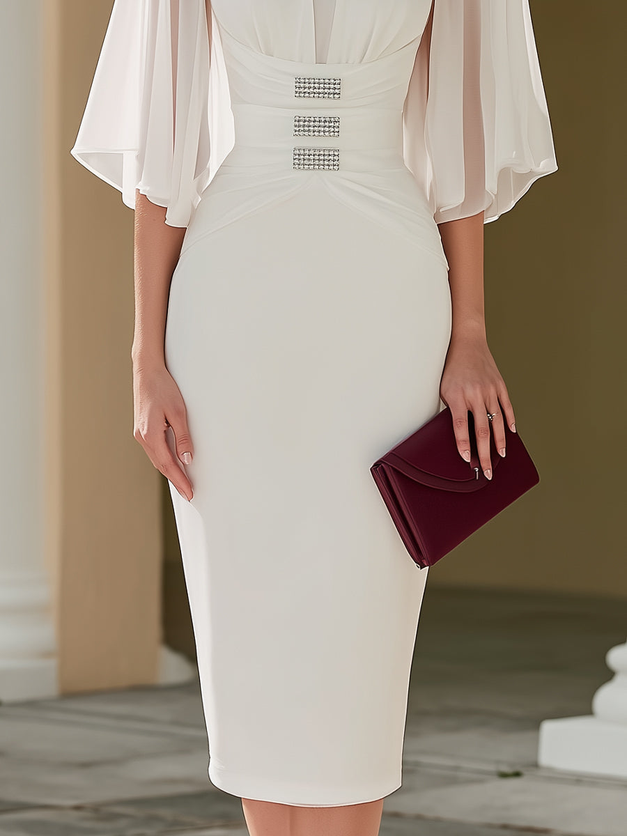 Cape Sleeve Embellished Waist Midi Dress XYS