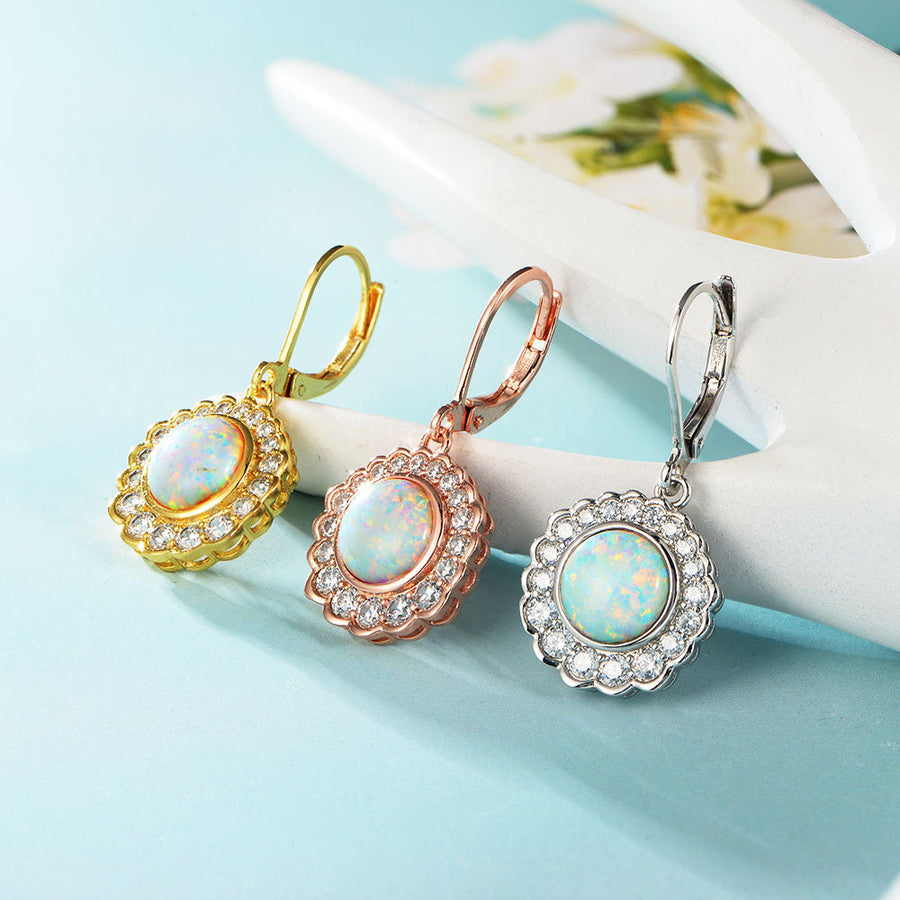 Opal Halo Sterling Silver Drop Earrings Carly Jewelry