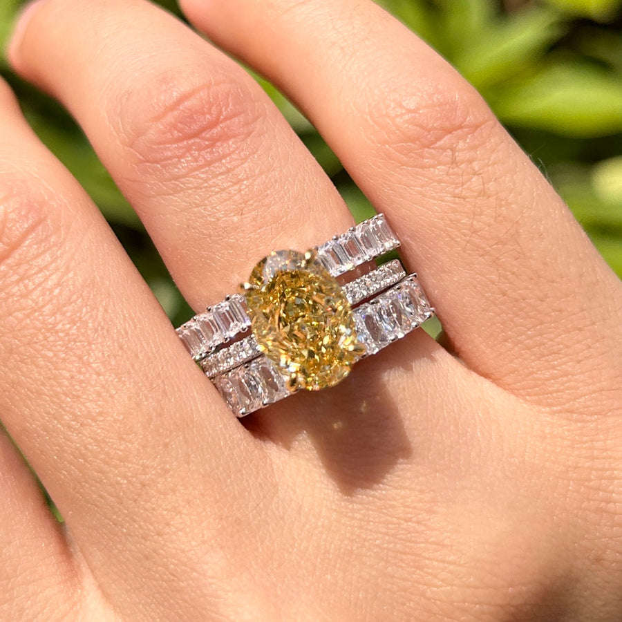3 Pcs Yellow Oval Cut Sterling Silver Bridal Set Carly Jewelry