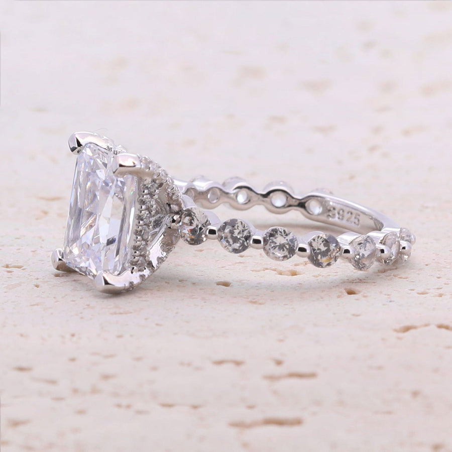 Classic 4.0ct Princess Cut Sterling Silver Engagement Ring with Half Eternity Band shine of diamond
