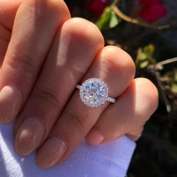 Sale | Simple Round Cut Halo Engagement Ring In Sterling Silver Shineofdiamond