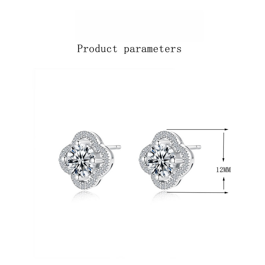 Moissanite Clover Halo Stud Earrings in 925 Sterling Silver Shine of Diamond