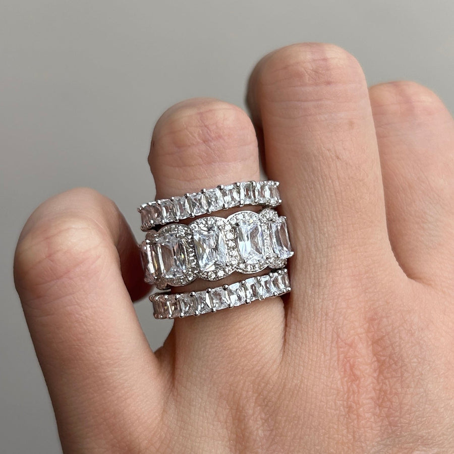 3PCS Stunning Wedding Band Set In Sterling Silver Shineofdiamond