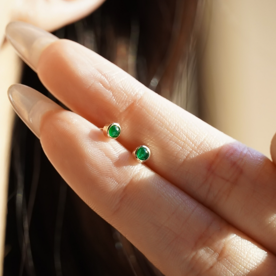 Vintage mini Golden Tone Green Stud Earrings in Sterling Silver Shine of Diamond