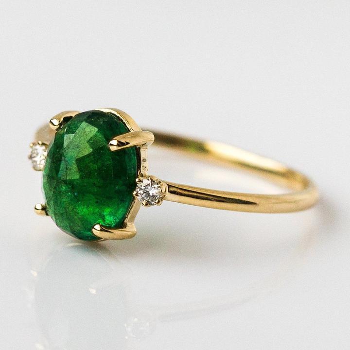 Vintage Oval Cut Emerald Green 2pcs Wedding Bridal Set Shineofdiamond