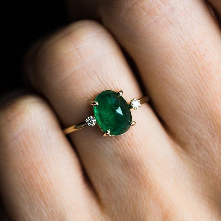 Vintage Oval Cut Emerald Green 2pcs Wedding Bridal Set Shineofdiamond