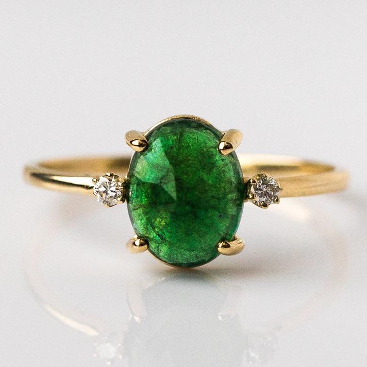 Vintage Oval Cut Emerald Green 2pcs Wedding Bridal Set Shineofdiamond