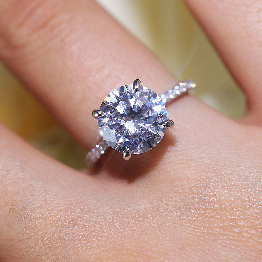 Classic Round Cut Sterling Silver Ring With Half Eternity Band Shine of Diamond