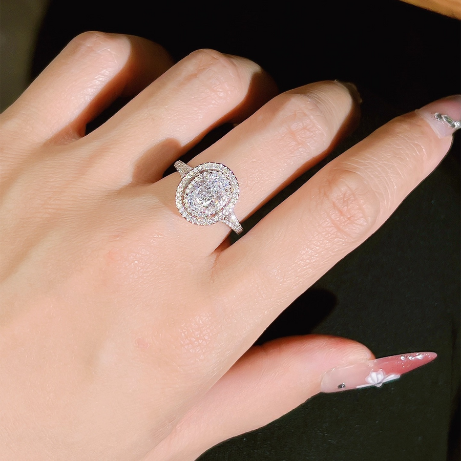 Classic Oval Double Halo Engagement Ring in Sterling Silver Shine of Diamond