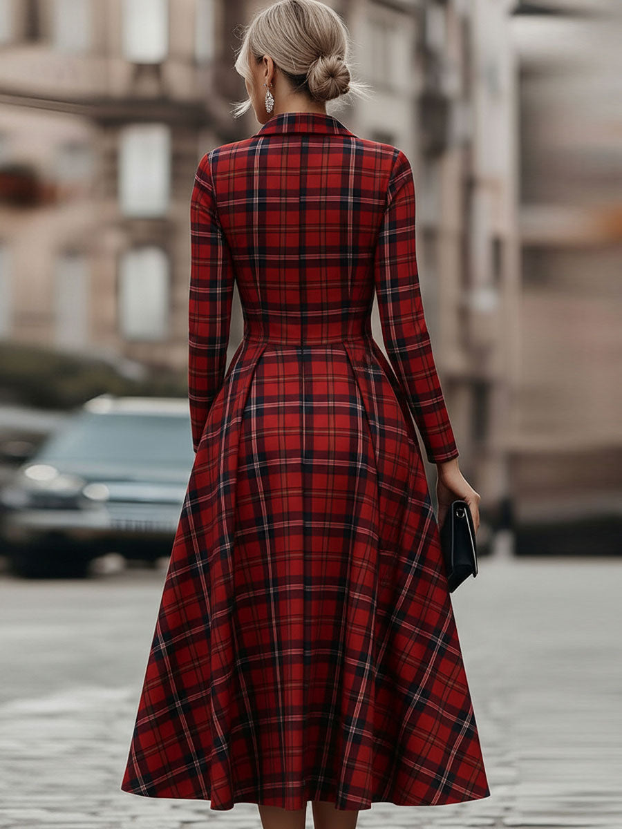 Elegant Long Sleeve Plaid Dress - Perfect Blend Of Classic And Contemporary SN