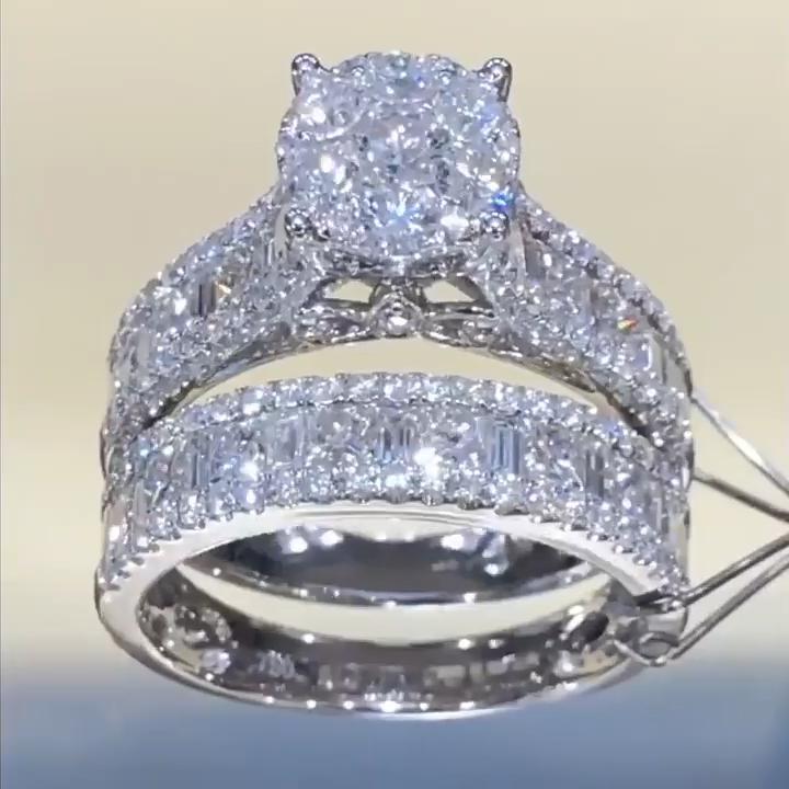 Sale | Stunning Round Cut Sterling Silver Wedding Bridal Set hot