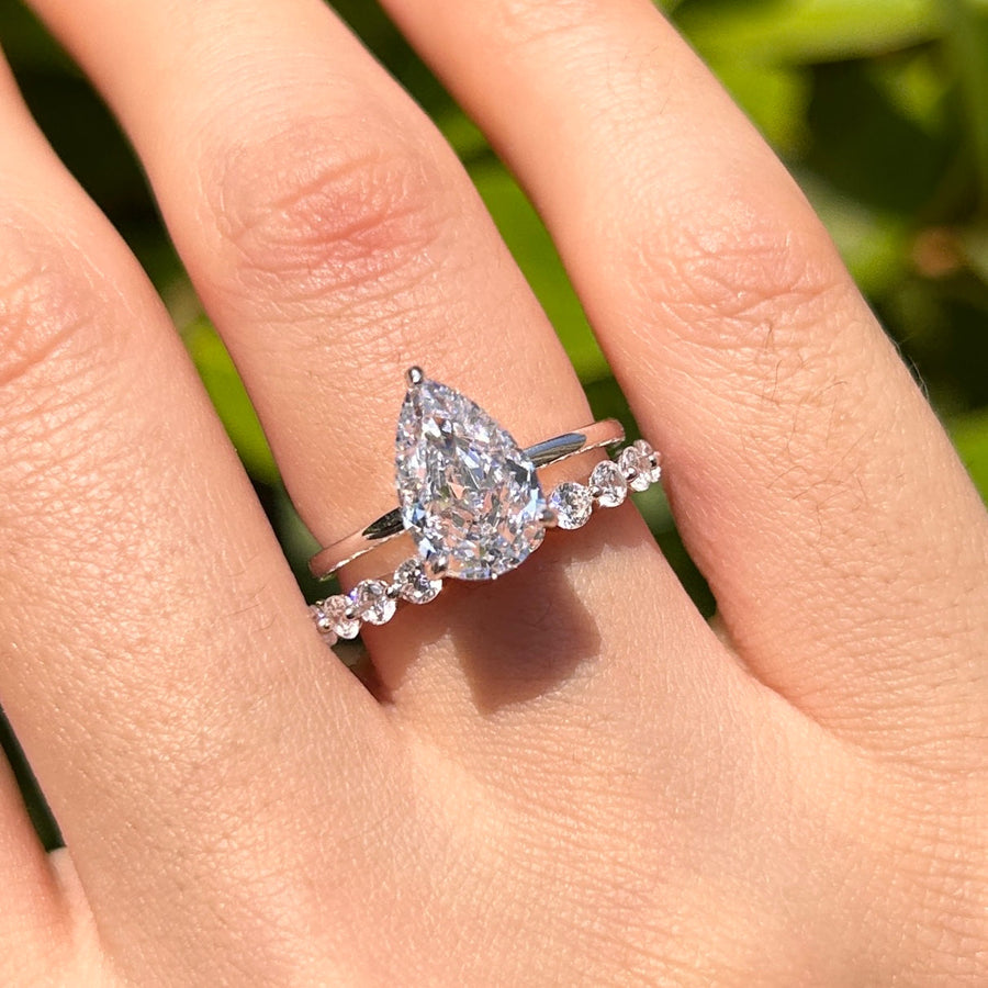 Classic 2 Pcs Pear Cut Sterling Silver Bridal Set Carly Jewelry