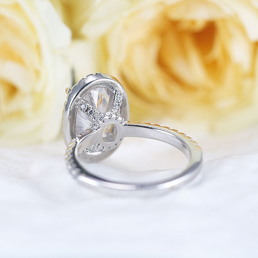 Stunning Oval Cut Halo Design Sterling Silver Engagement Ring Shine of Diamond