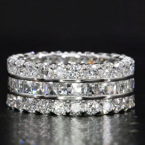 Handmade Princess Cut Eternity Widen Wedding Band In Sterling Silver Shineofidamond