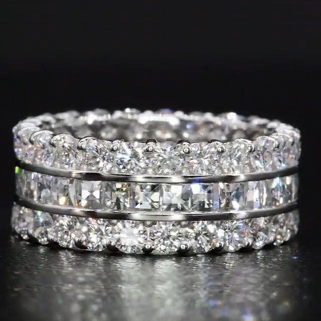 Handmade Princess Cut Eternity Widen Wedding Band In Sterling Silver Shineofidamond