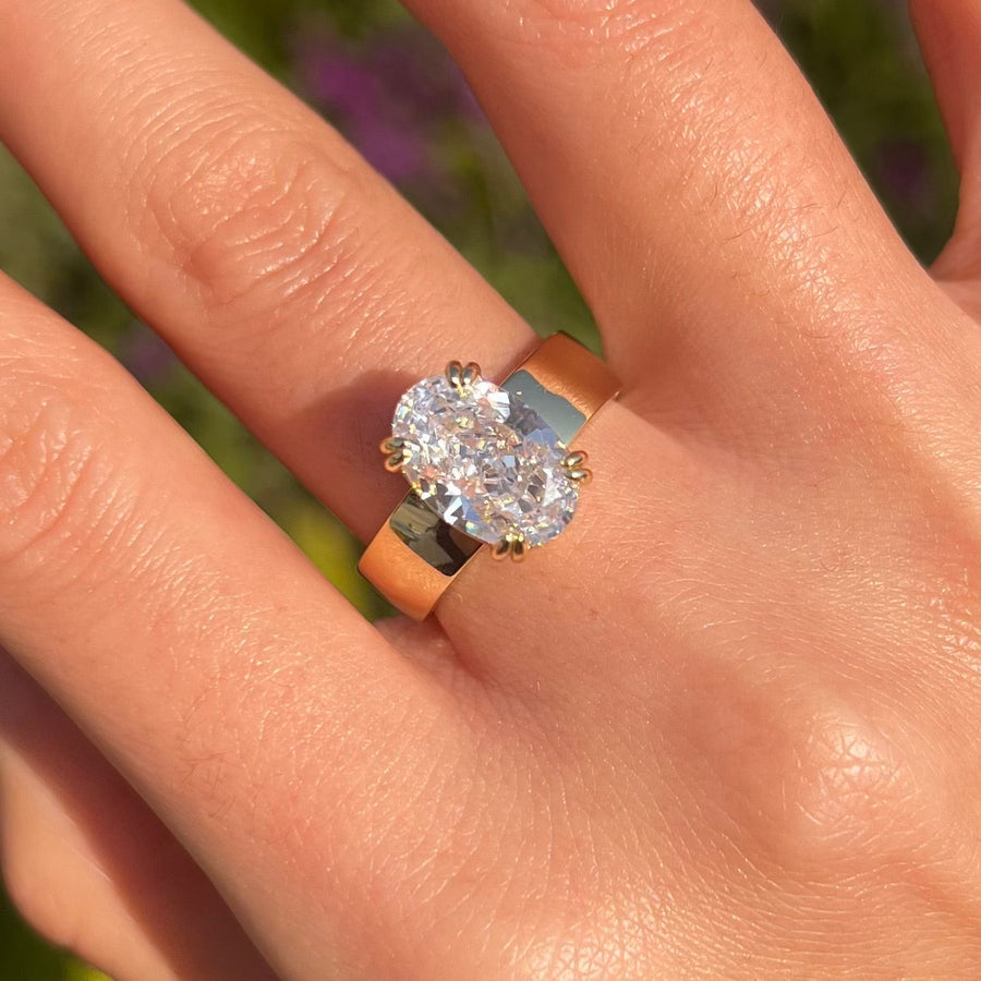 Wide Band Oval Elegant Vintage-Inspired Engagement Ring for Women shineofdiamond
