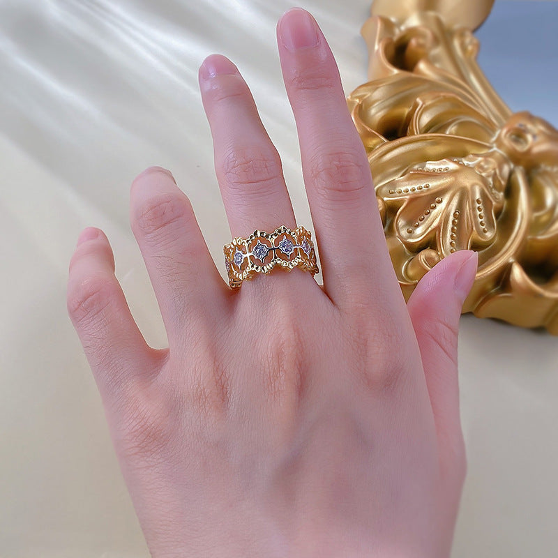 Vintage Two Tone Hollow Sterling Silver Wedding Band Shineofdiamond