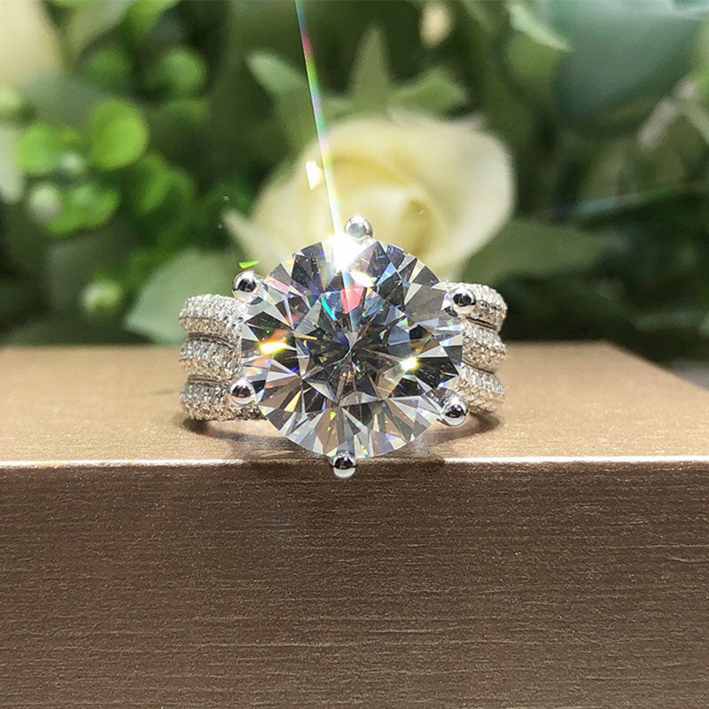 Luxury 6 Prong Twisted Band Round Cut Half Eternity Sterling Silver Engagement Ring Shineofdiamond