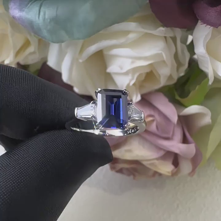 Unique Three Stone 2.5ct Tanzanite Blue Ring Shine of Diamond