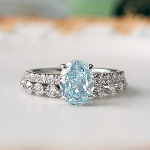 2 Pcs Stunning Blue Oval Cut Sterling Silver Bridal Set Carly Jewelry