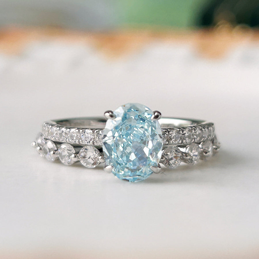 2 Pcs Stunning Blue Oval Cut Sterling Silver Bridal Set Carly Jewelry