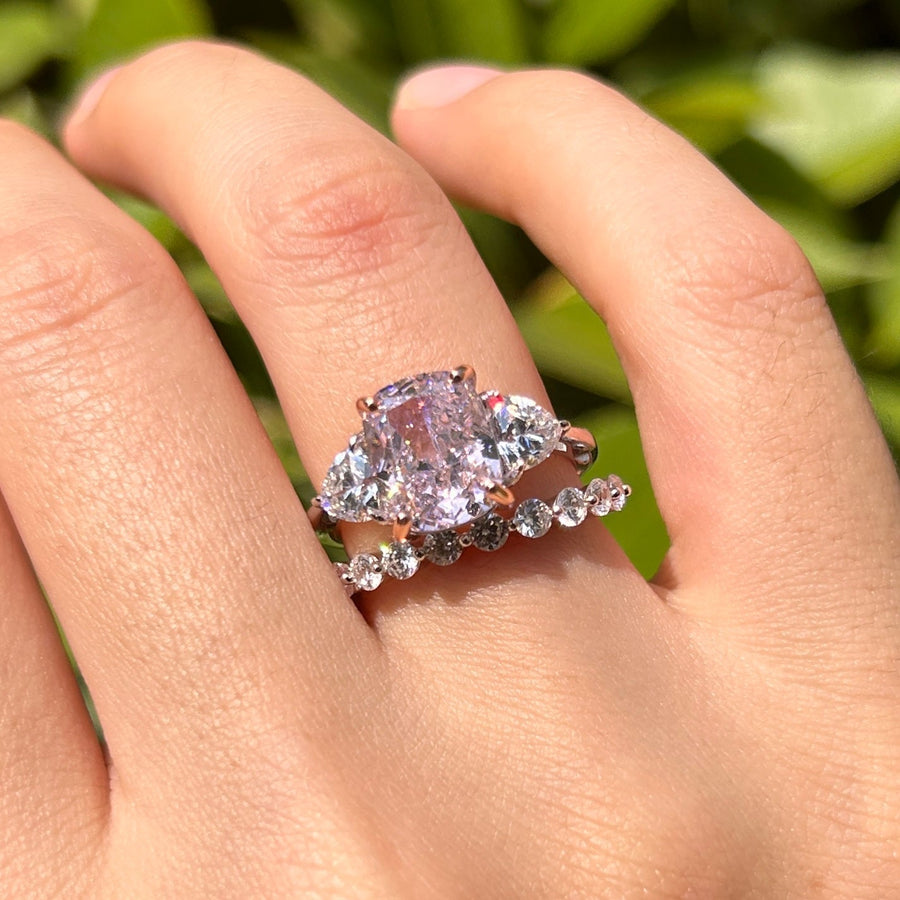 Stunning Pink Cushion Cut Sterling Silver Bridal Set For Women Carly Jewelry