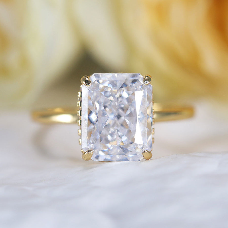 Stunning Hidden Halo Design Radiant Cut Sterling Silver Engagement Ring Shine of Diamond