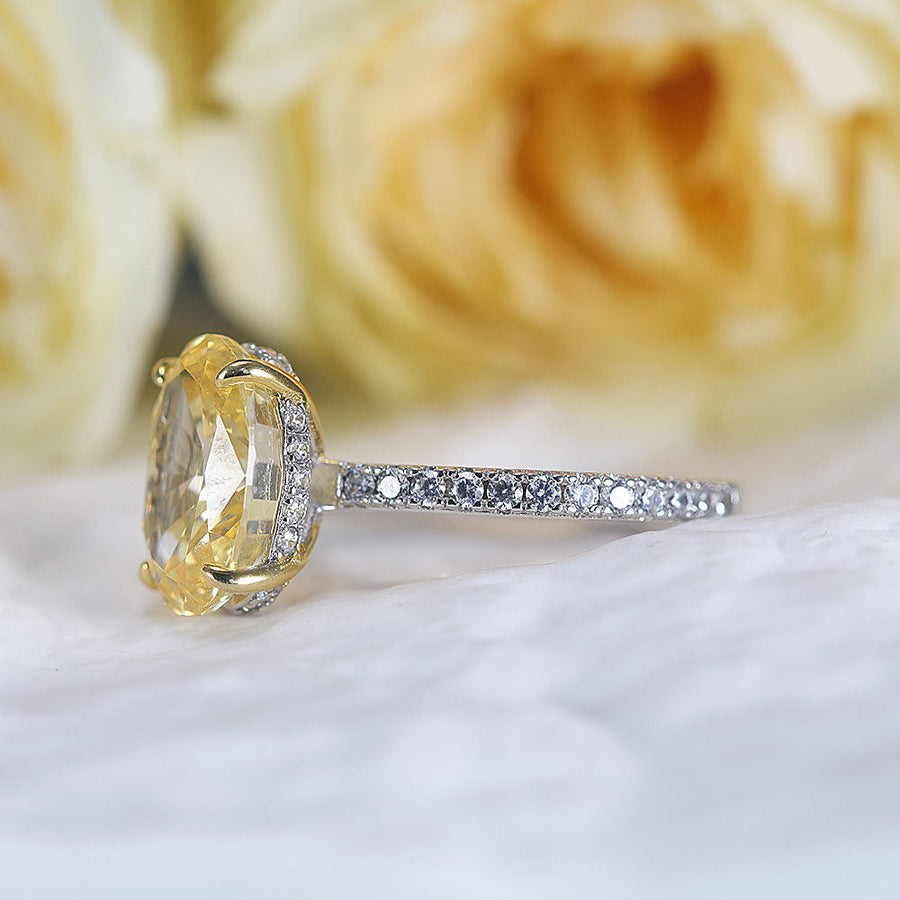 Vintage Yellow Oval Cut Sterling Silver Engagement Ring Shine of Diamond