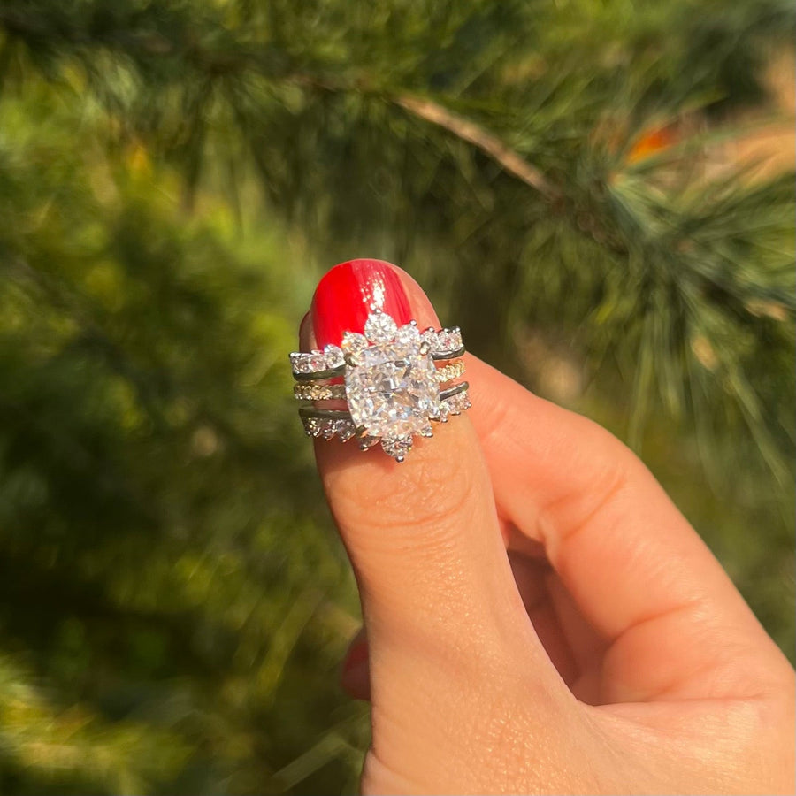 Vintage Hidden Halo Cushion Cut Insert Wedding Ring Set In Sterling Silver Shine of Diamond