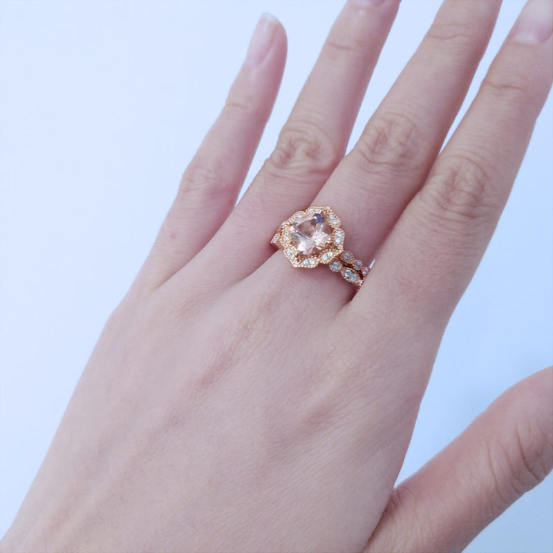 Vintage Pink Morganite Rose Gold Tone Ring Set Carly Jewelry