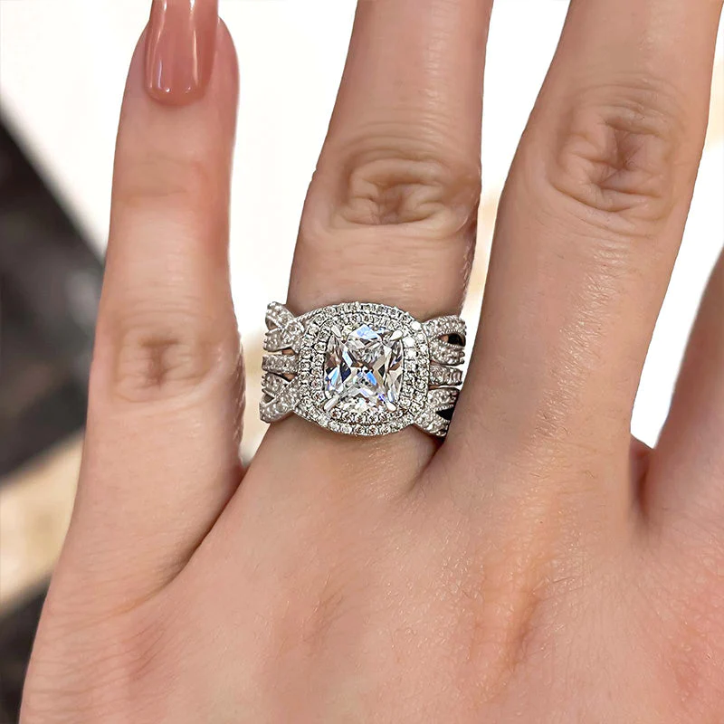 Double Halo Cushion Cut Bridal Set Ring Enhancer in Sterling Silver Shineofdiamond