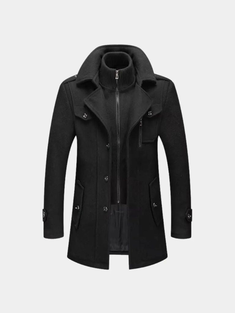 Aristocratic Black Wool Overcoat - CAAYWORLD CAAYWORLD