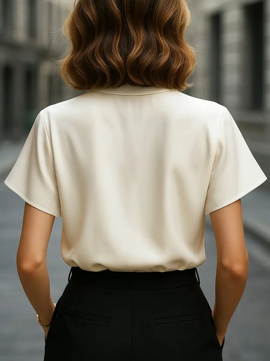 Asymmetric Satin Button-Down with Cutout Collar - Blouse CAAYWORLD