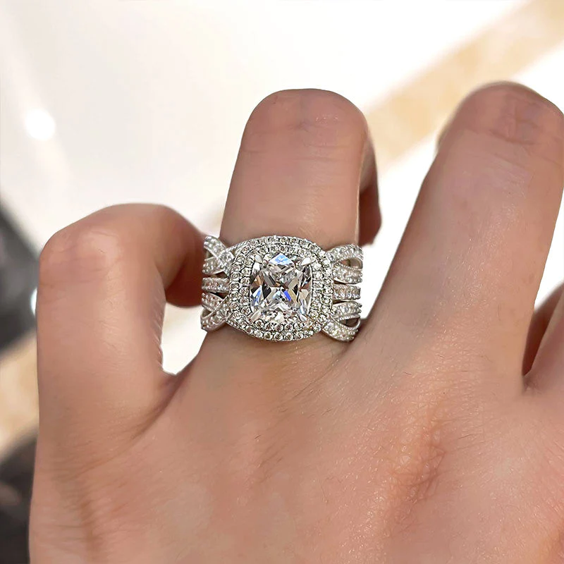Double Halo Cushion Cut Bridal Set Ring Enhancer in Sterling Silver Shineofdiamond