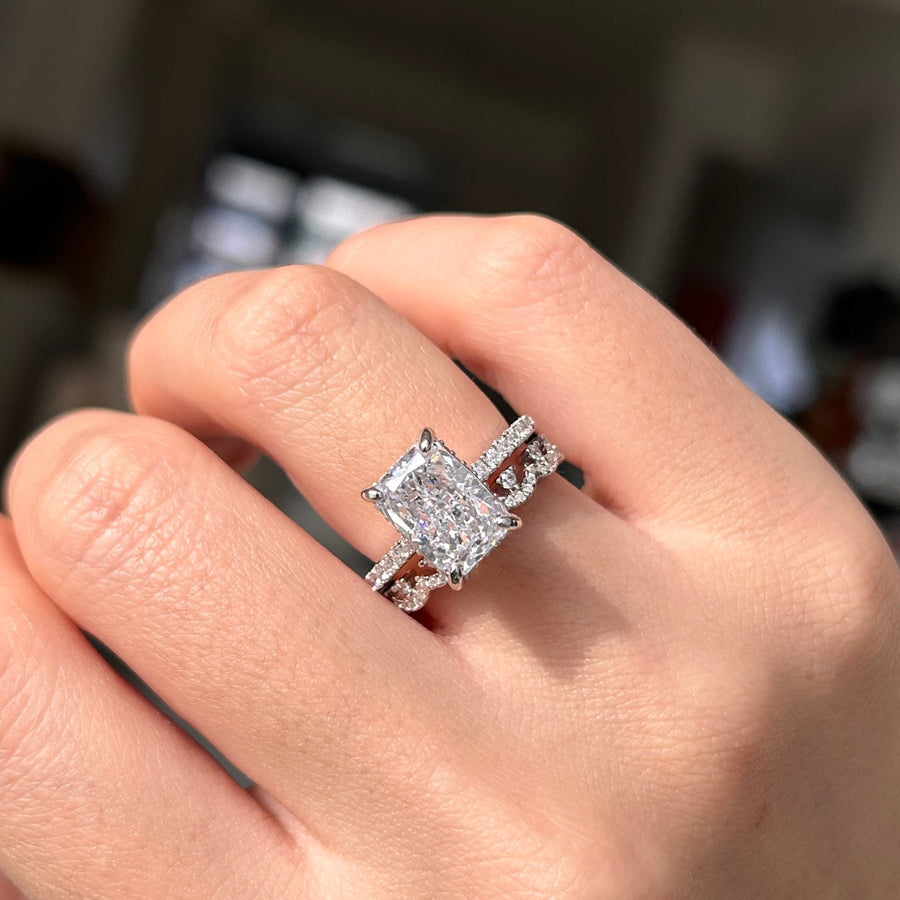 2 Pcs Unique Design Radiant Cut Sterling Silver Bridal Set Carly Jewelry