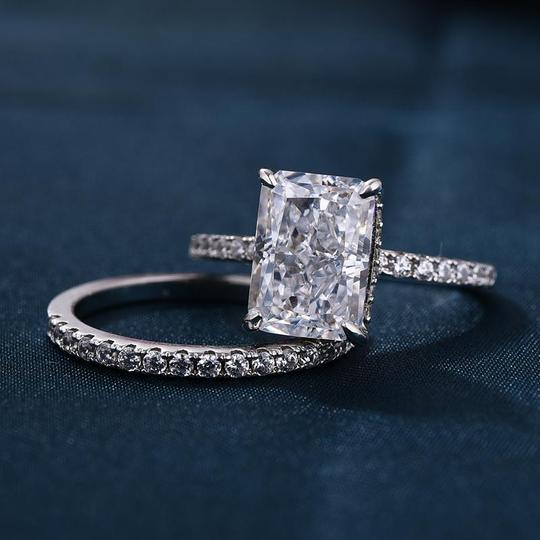 3.5 Carat Radiant Cut Sterling Silver Wedding Double Bridal Set Shineofidamond