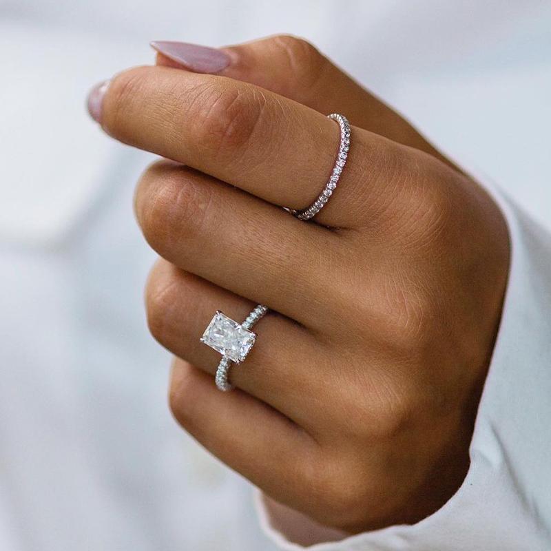 3.5 Carat Radiant Cut Sterling Silver Wedding Double Bridal Set Shineofidamond