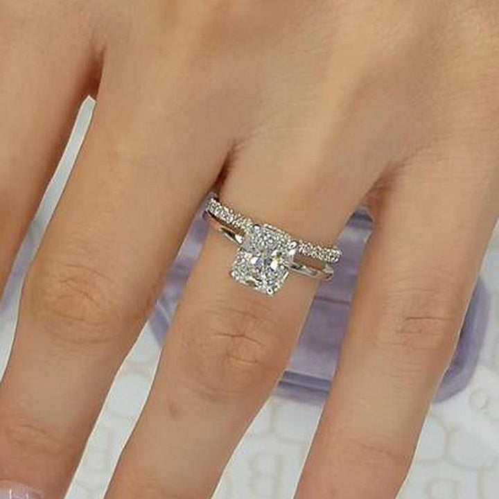 Classic Cushion Cut Bridal Set In Sterling Silver Shineofdiamond