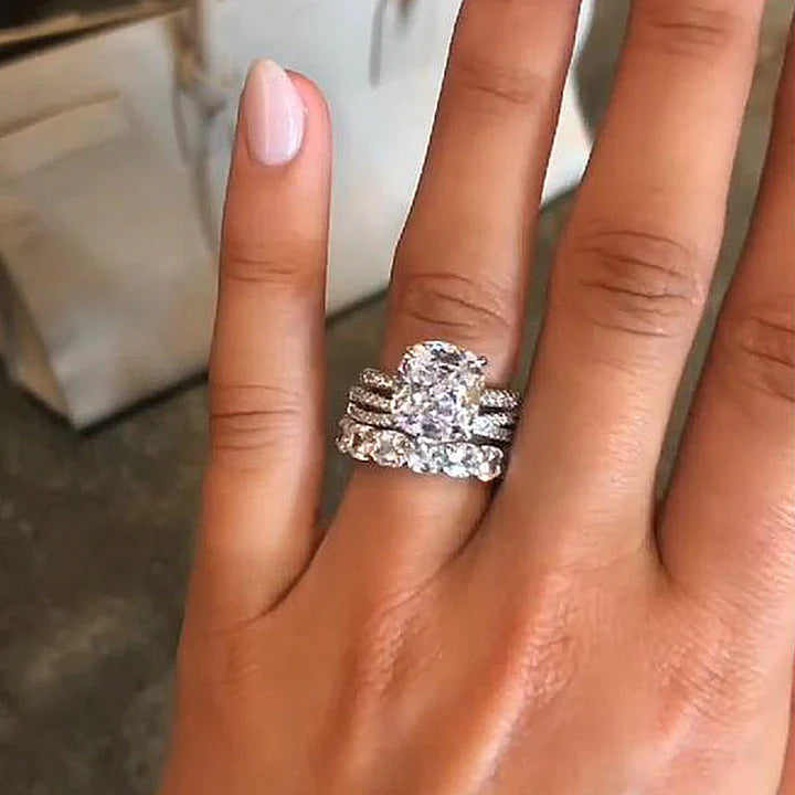 Sale | Luxury 3PC Cushion Cut Bridal Set In Sterling Silver hot