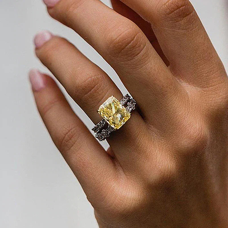 2pcs Yellow Radiant Cut Bridal Sets In Sterling Silver Shineofdiamond