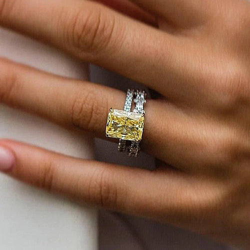 2pcs Yellow Radiant Cut Bridal Sets In Sterling Silver Shineofdiamond