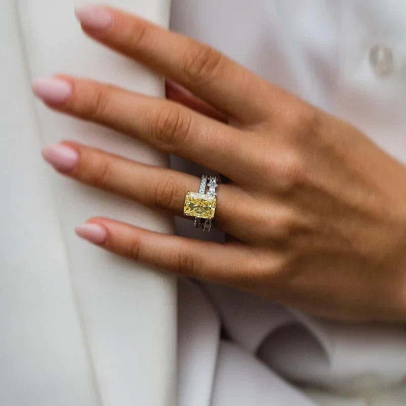 2pcs Yellow Radiant Cut Bridal Sets In Sterling Silver Shineofdiamond