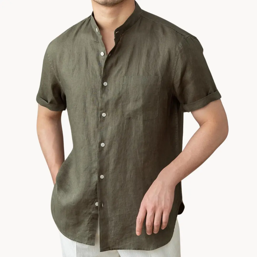 Band Collar Button-Front - Shirt CAAYWORLD