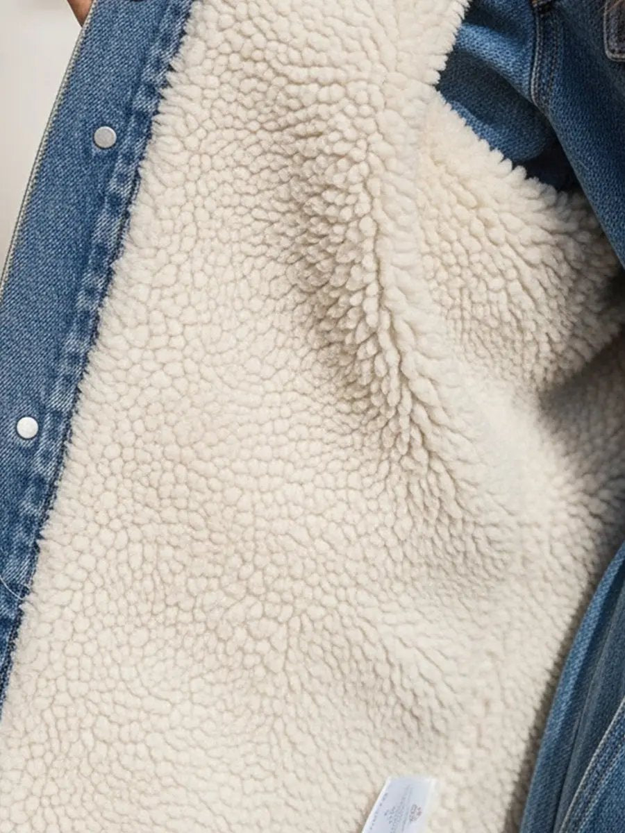 Belted Denim Maxi Coat With Faux Fur Collar - Maxi Coat CAAYWORLD