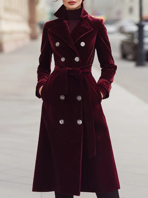 Belted Velvet Double-Breasted - Coat CAAYWORLD