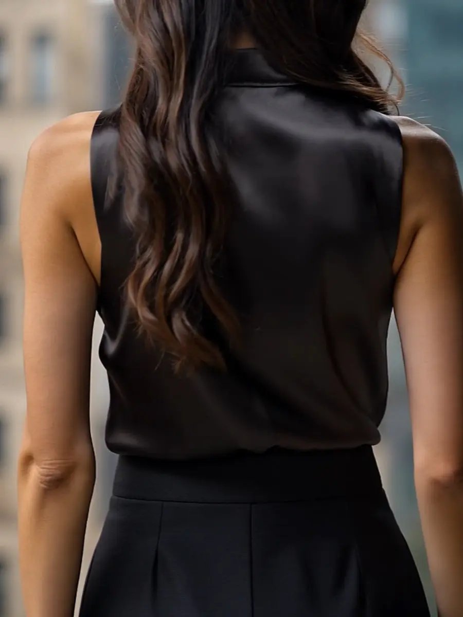 Black Satin High-Neck Sleeveless - Blouse CAAYWORLD